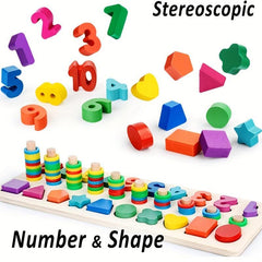 Wooden Number Puzzle Sorting Toddler Montessori Toys Shape Sorting Counting Game