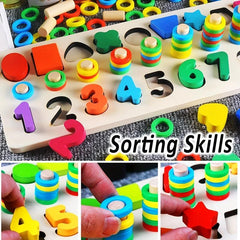 Wooden Number Puzzle Sorting Toddler Montessori Toys Shape Sorting Counting Game