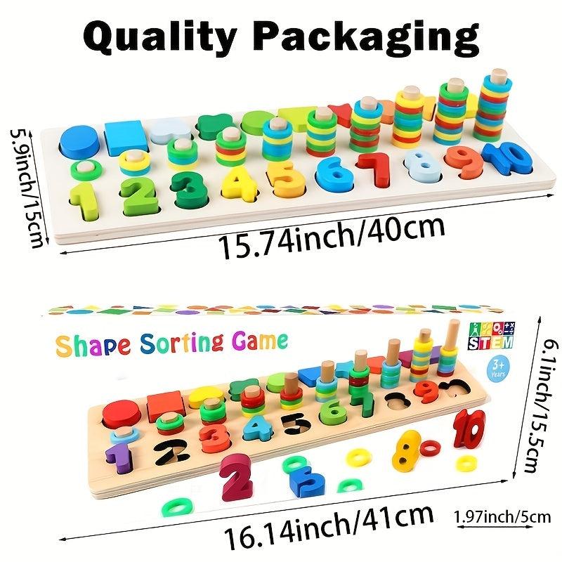 Wooden Number Puzzle Sorting Toddler Montessori Toys Shape Sorting Counting Game