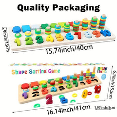 Wooden Number Puzzle Sorting Toddler Montessori Toys Shape Sorting Counting Game