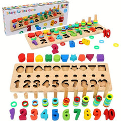Wooden Number Puzzle Sorting Toddler Montessori Toys Shape Sorting Counting Game