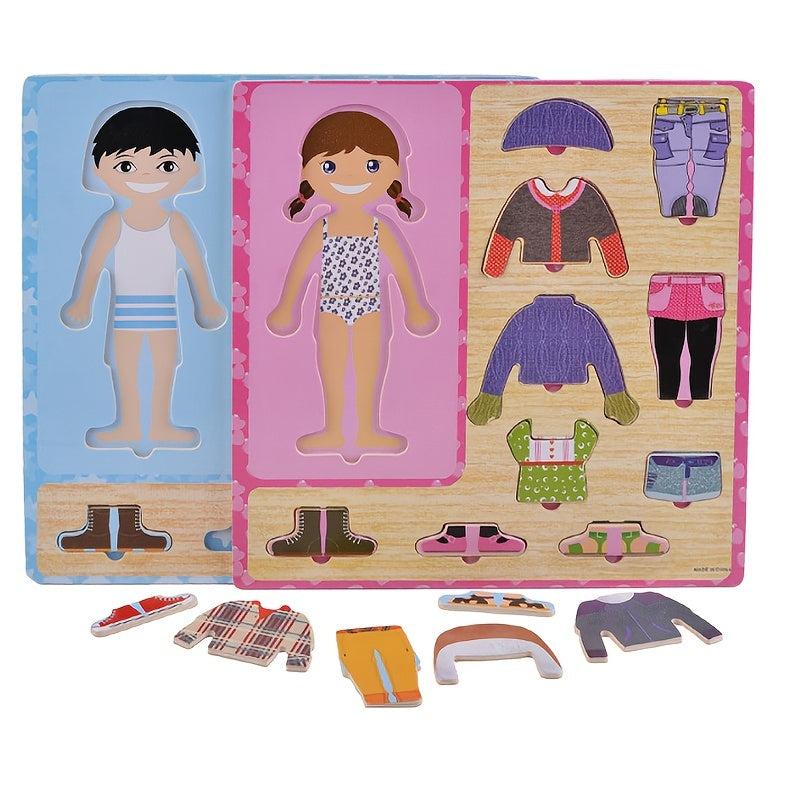 Wooden Children Dress Up Puzzle Boy And Girl Jigsaw Toy