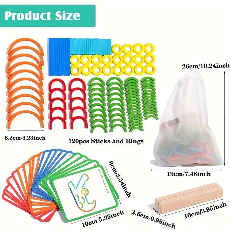Rainbow 3D Puzzle Wooden Stick And Ring Building Set