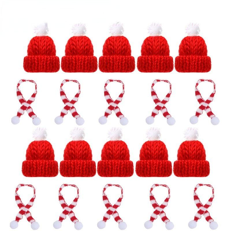 5pcs Mini Santa Hat Christmas Scarf Knit Hat Scarf Wine Bottle Decoration