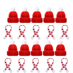 5pcs Mini Santa Hat Christmas Scarf Knit Hat Scarf Wine Bottle Decoration