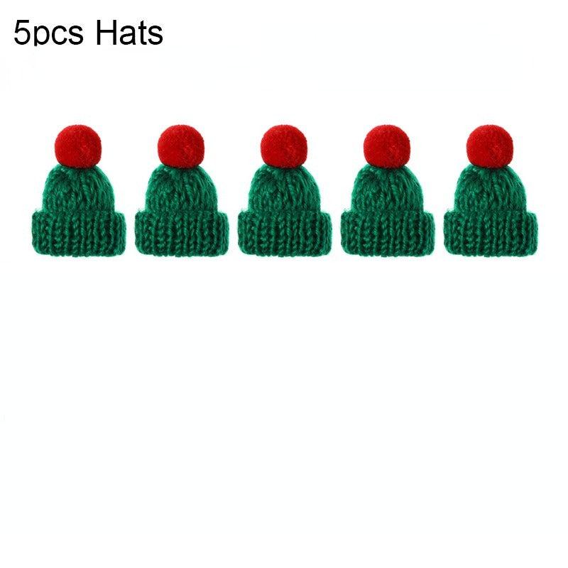 5pcs Mini Santa Hat Christmas Scarf Knit Hat Scarf Wine Bottle Decoration