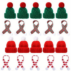 5pcs Mini Santa Hat Christmas Scarf Knit Hat Scarf Wine Bottle Decoration