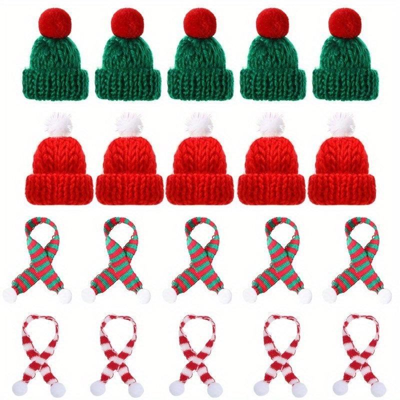 5pcs Mini Santa Hat Christmas Scarf Knit Hat Scarf Wine Bottle Decoration