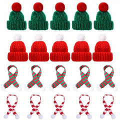 5pcs Mini Santa Hat Christmas Scarf Knit Hat Scarf Wine Bottle Decoration