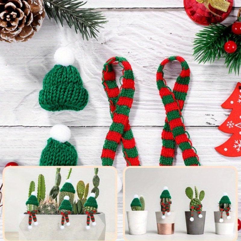 5pcs Mini Santa Hat Christmas Scarf Knit Hat Scarf Wine Bottle Decoration