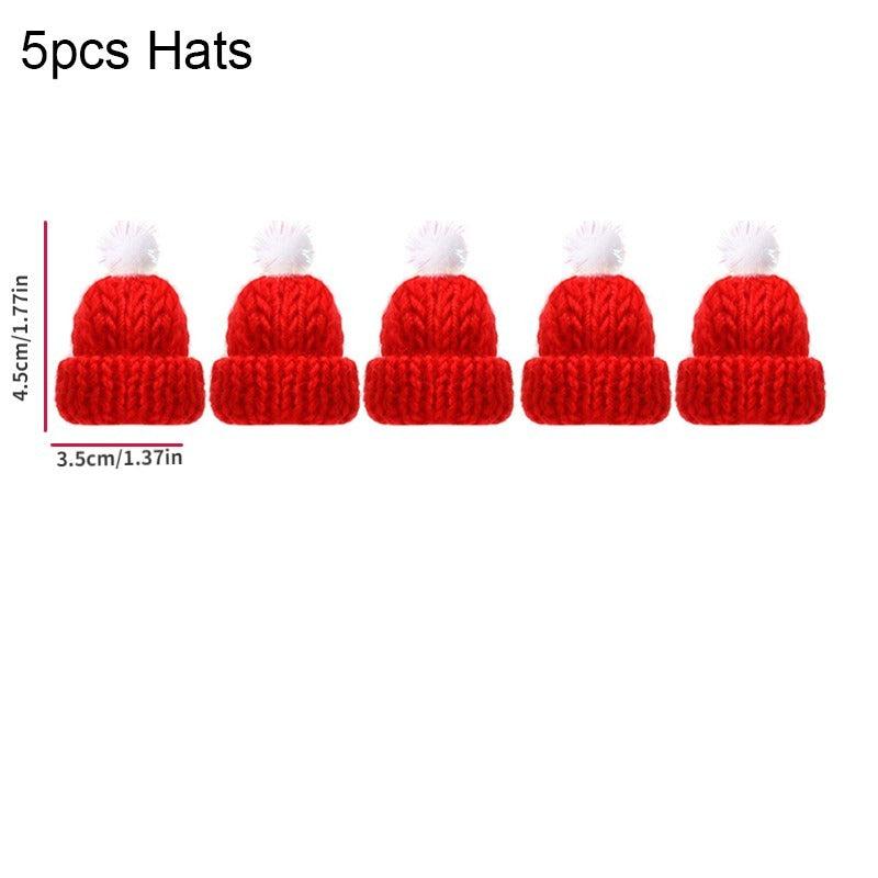 5pcs Mini Santa Hat Christmas Scarf Knit Hat Scarf Wine Bottle Decoration