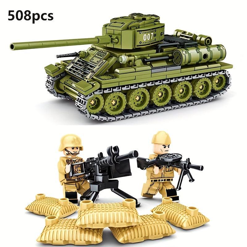 Retro Tank 38T Building Blocks T34 Armored Car Military Model Puzzle Set