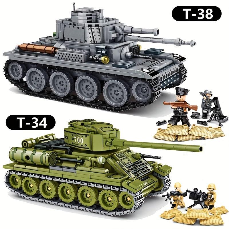 Retro Tank 38T Building Blocks T34 Armored Car Military Model Puzzle Set