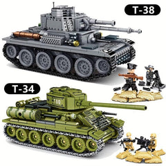 Retro Tank 38T Building Blocks T34 Armored Car Military Model Puzzle Set