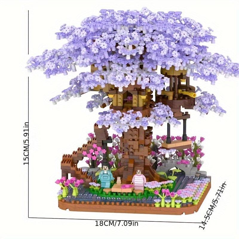 2200pcs Purple Cherry Bonsai Tree Building Sets Mini Building Blocks