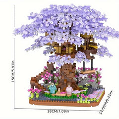 2200pcs Purple Cherry Bonsai Tree Building Sets Mini Building Blocks