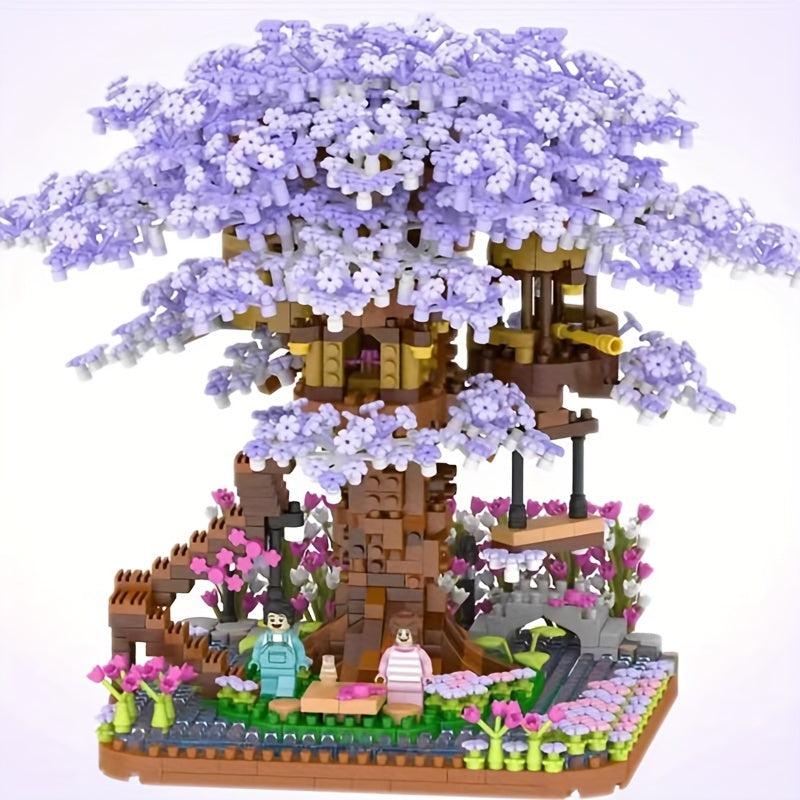 2200pcs Purple Cherry Bonsai Tree Building Sets Mini Building Blocks