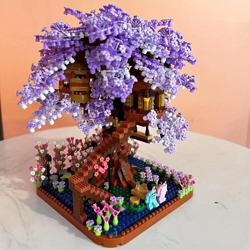 2200pcs Purple Cherry Bonsai Tree Building Sets Mini Building Blocks