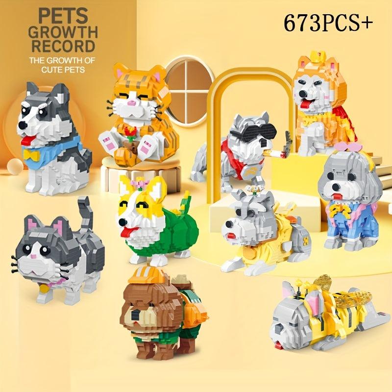 673pcs Cat Animal Building Blocks Model Fun Pet Building Blocks
