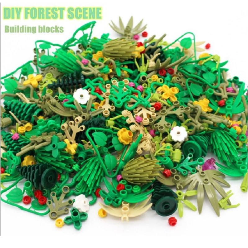 DIY Rain Forest Scene Mix Plant Trees Grass Building Blocks Educational Toy