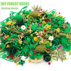 DIY Rain Forest Scene Mix Plant Trees Grass Building Blocks Educational Toy