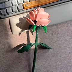2pcs Pink Rose Plants Potted Flower Bouquet Model Building Blocks Toy