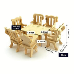 34pcs 3D Wooden Dollhouse Furniture Puzzle DIY House Room Furniture Set