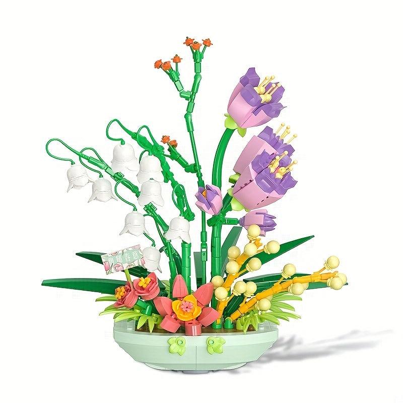 632pcs Particle Building Blocks Fragrant Spring Flowers Potted Decor