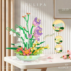632pcs Particle Building Blocks Fragrant Spring Flowers Potted Decor