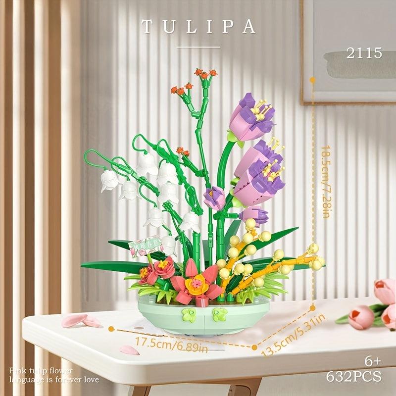 632pcs Particle Building Blocks Fragrant Spring Flowers Potted Decor