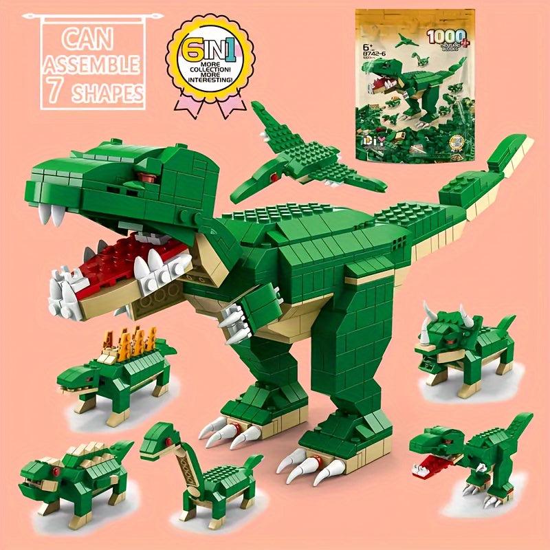 6 In 1 Dinosaur Building Blocks 7pcs Assembly Shapes Educational DIY Toys