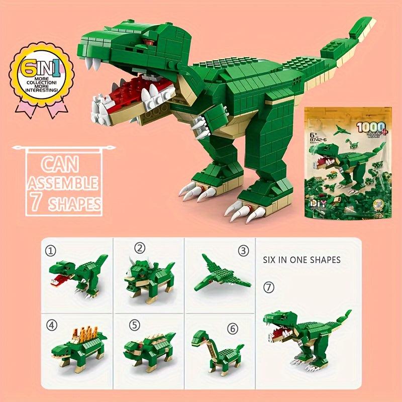 6 In 1 Dinosaur Building Blocks 7pcs Assembly Shapes Educational DIY Toys