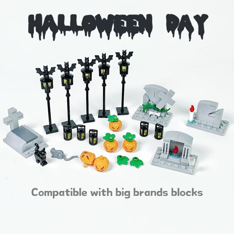 Halloween Pumpkin Head Tombstone Blocks Decoration Toys