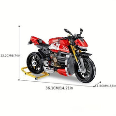 981pcs Red Motorcycle Locomotive Building Blocks Set