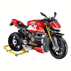 981pcs Red Motorcycle Locomotive Building Blocks Set