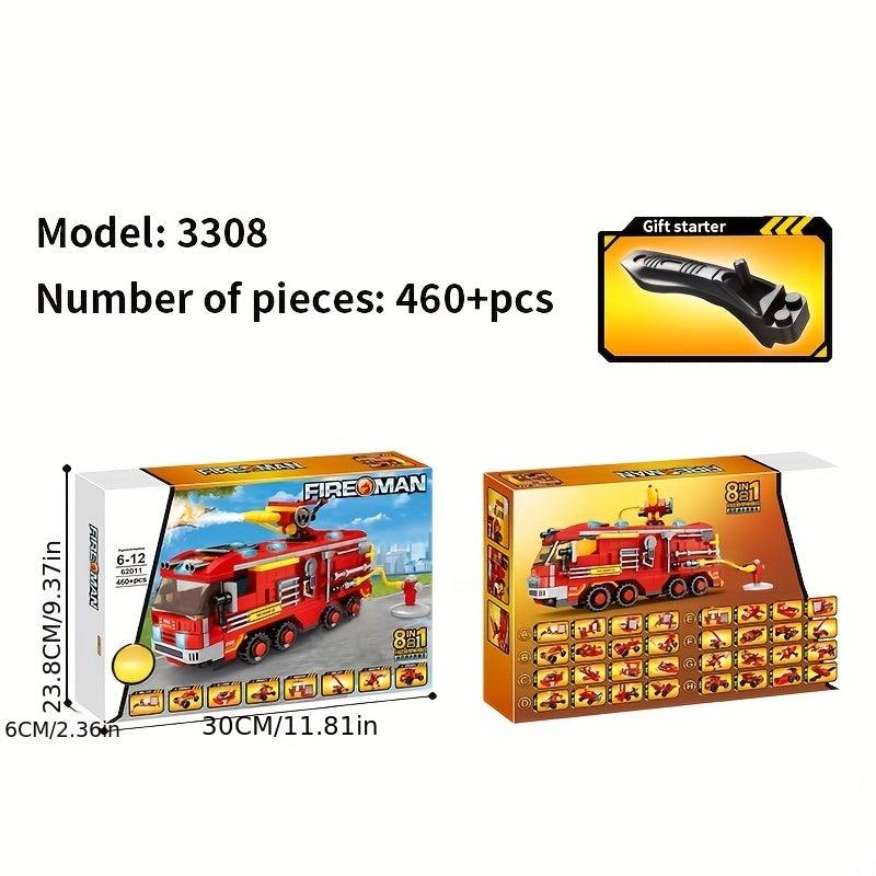 Fire Station Building Blocks Truck Helicopter Educational Boy Toys