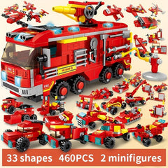 Fire Station Building Blocks Truck Helicopter Educational Boy Toys