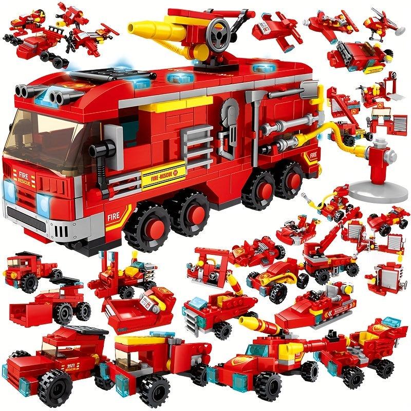 Fire Station Building Blocks Truck Helicopter Educational Boy Toys