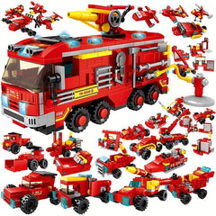 Fire Station Building Blocks Truck Helicopter Educational Boy Toys