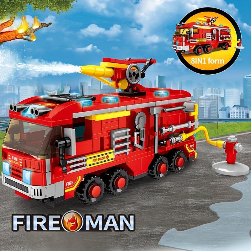 Fire Station Building Blocks Truck Helicopter Educational Boy Toys