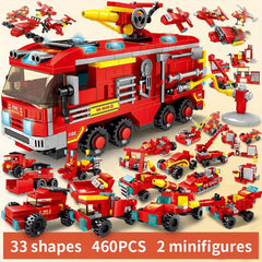 Fire Station Building Blocks Truck Helicopter Educational Boy Toys