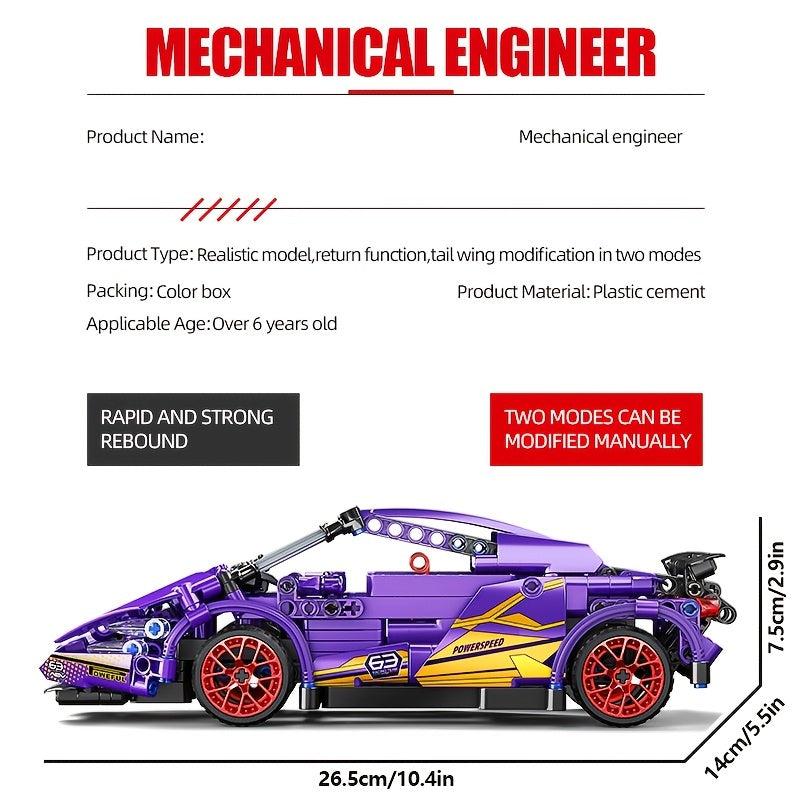Purple Sports Car Building Blocks Model for Kids 8+