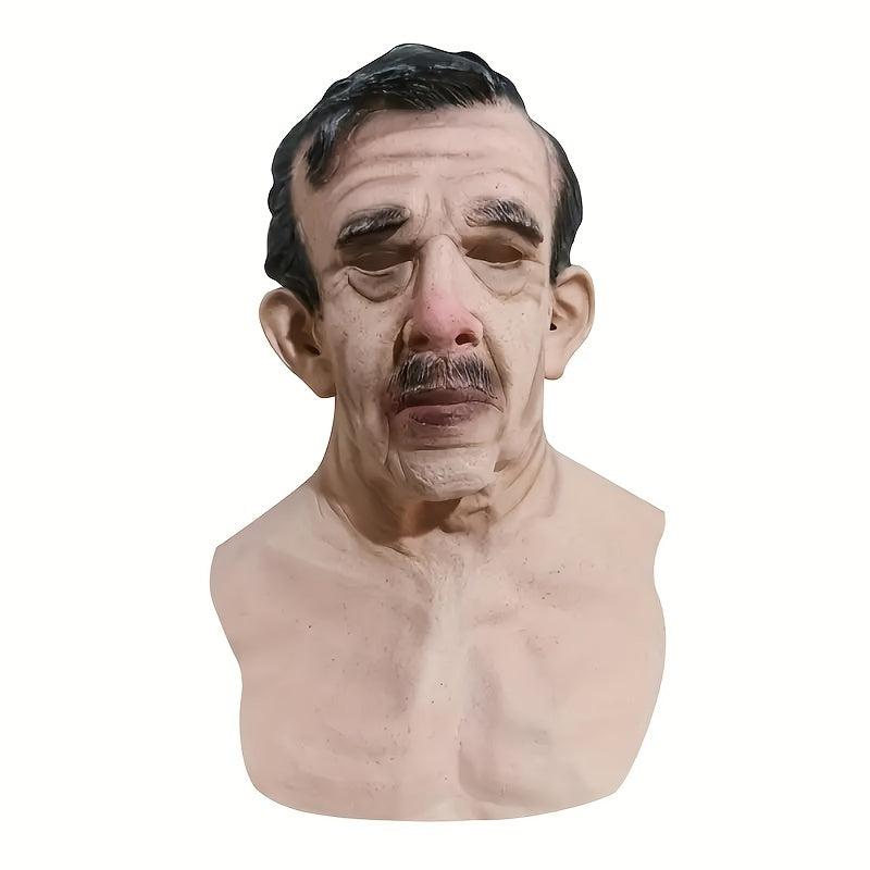 Old Man Mask Latex Human Head Mask Funny Elder Wrinkle Head Mask