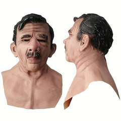 Old Man Mask Latex Human Head Mask Funny Elder Wrinkle Head Mask