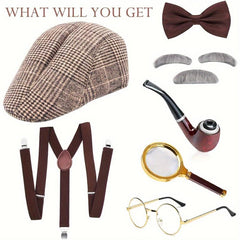 1920s Detective Costume Set with Accessories for Halloween Cosplay Party