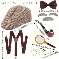 1920s Detective Costume Set with Accessories for Halloween Cosplay Party