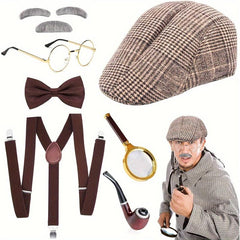 1920s Detective Costume Set with Accessories for Halloween Cosplay Party