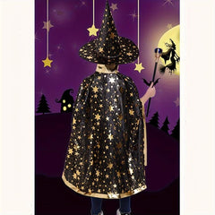 2pcs Halloween Cloak & Witch Hat Kids Cosplay Costume Props