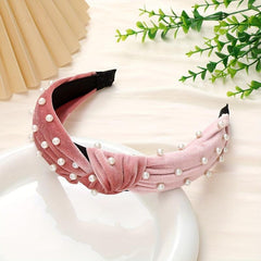 Knotted Faux Pearl Charm Wide Brim Hair Hoop for Women