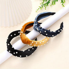 Knotted Faux Pearl Charm Wide Brim Hair Hoop for Women